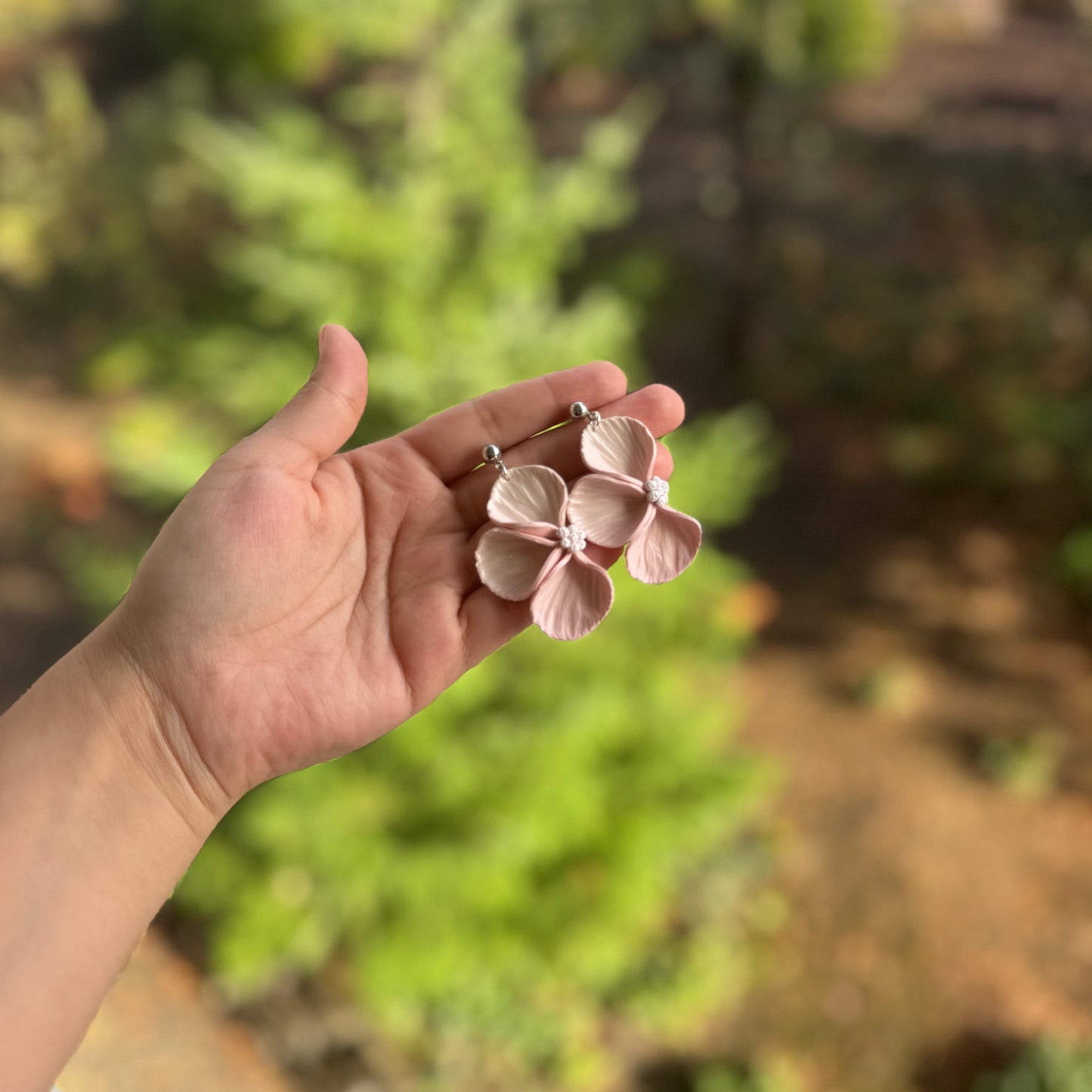 Baby Pink Flower Ball Earrings