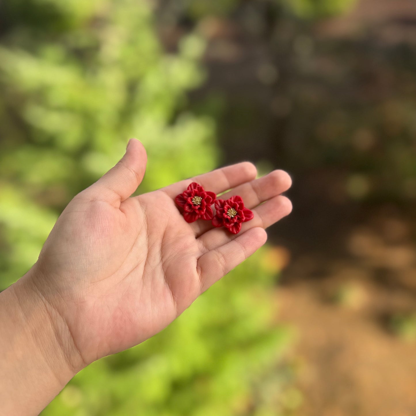 Red Small Flowers Stud Earrings