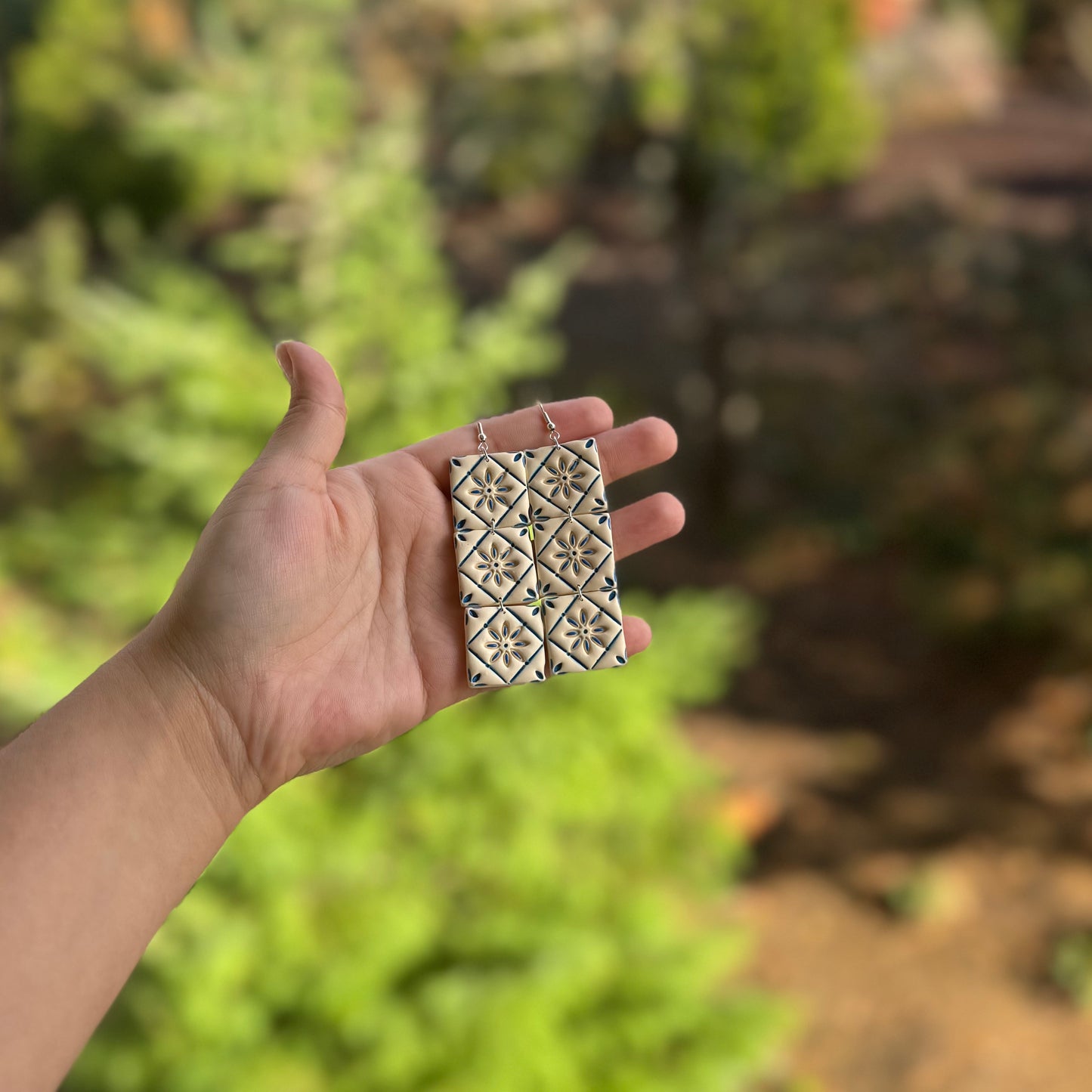 Ivory and Blue Talavera Multi-Tile Earrings