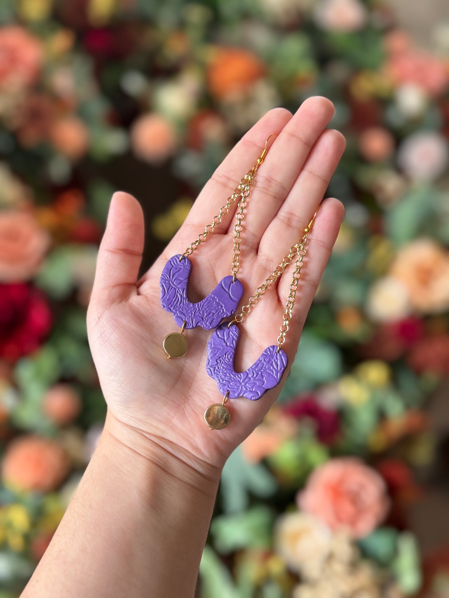 Purple Scalloped Dangle Earrings