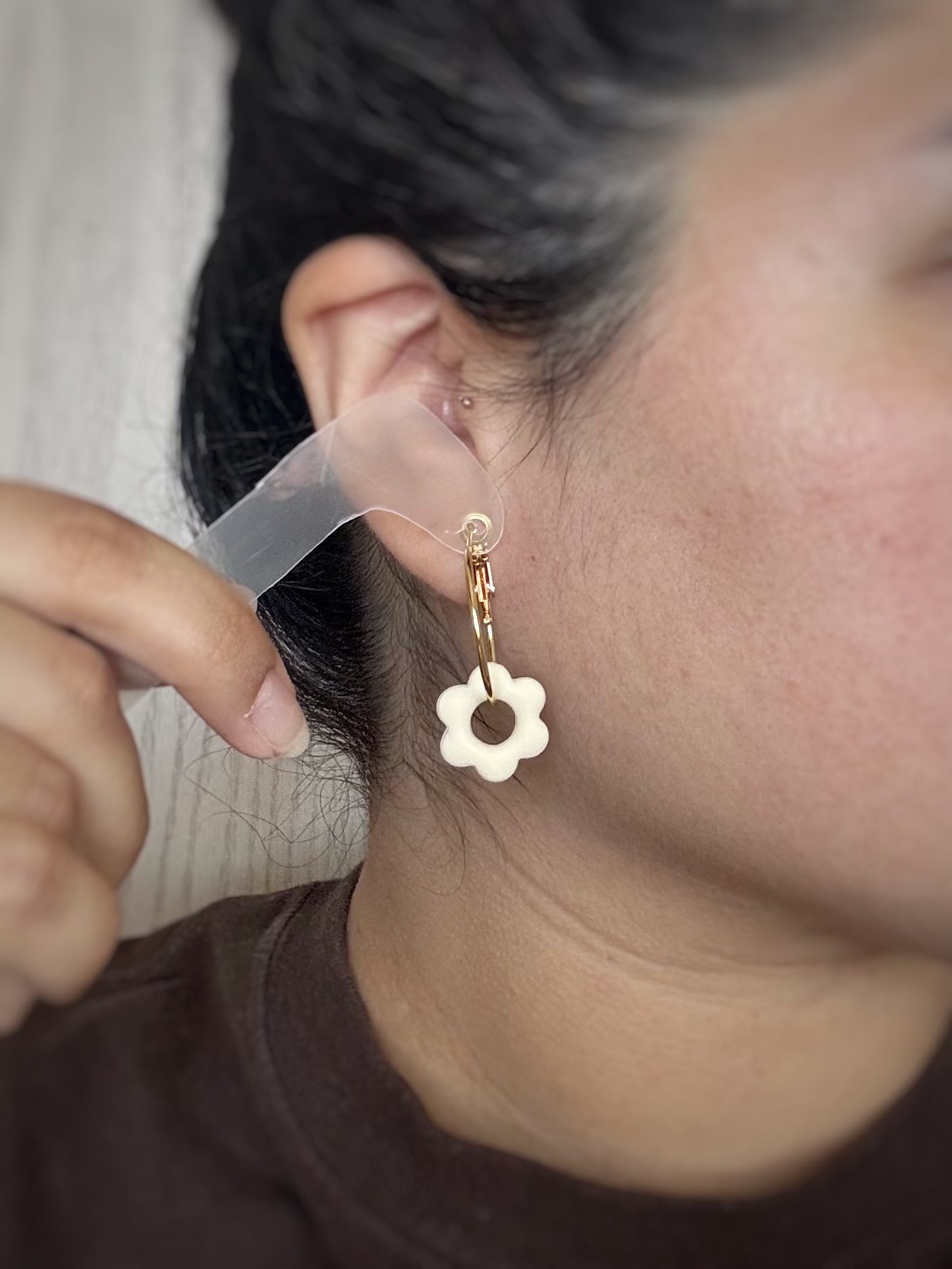 Dainty Ivory Flower Hoops