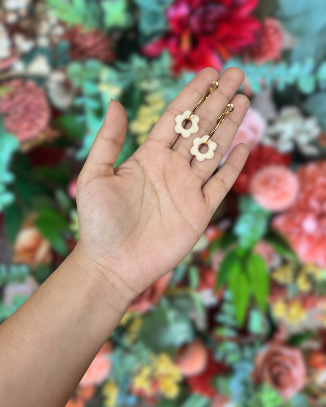 Dainty Ivory Flower Hoops