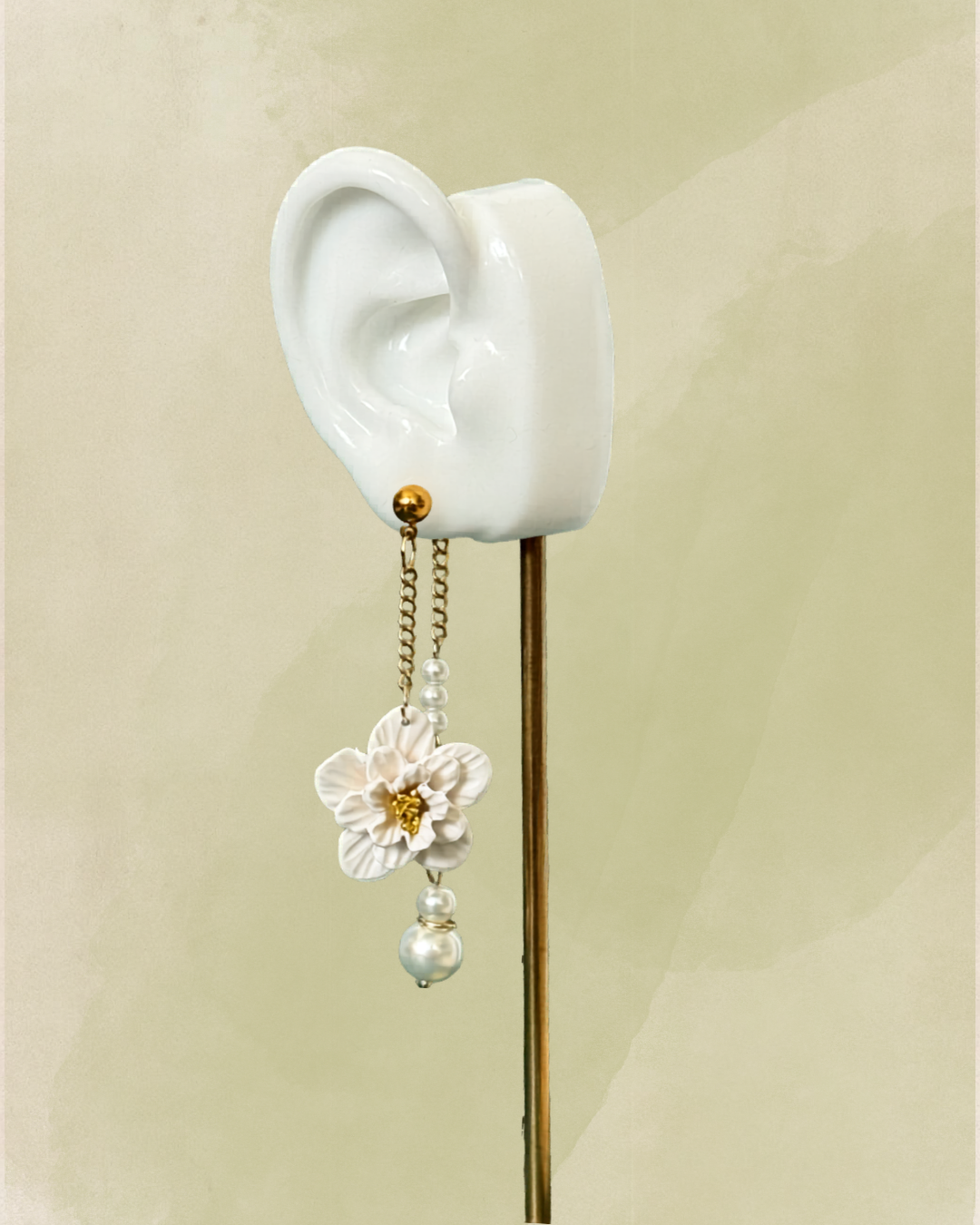 White Flower Pearl Drop Earrings