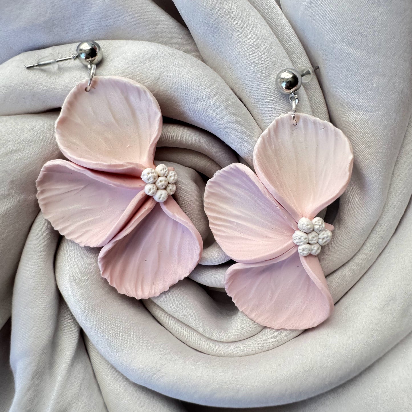 Baby Pink Flower Ball Earrings