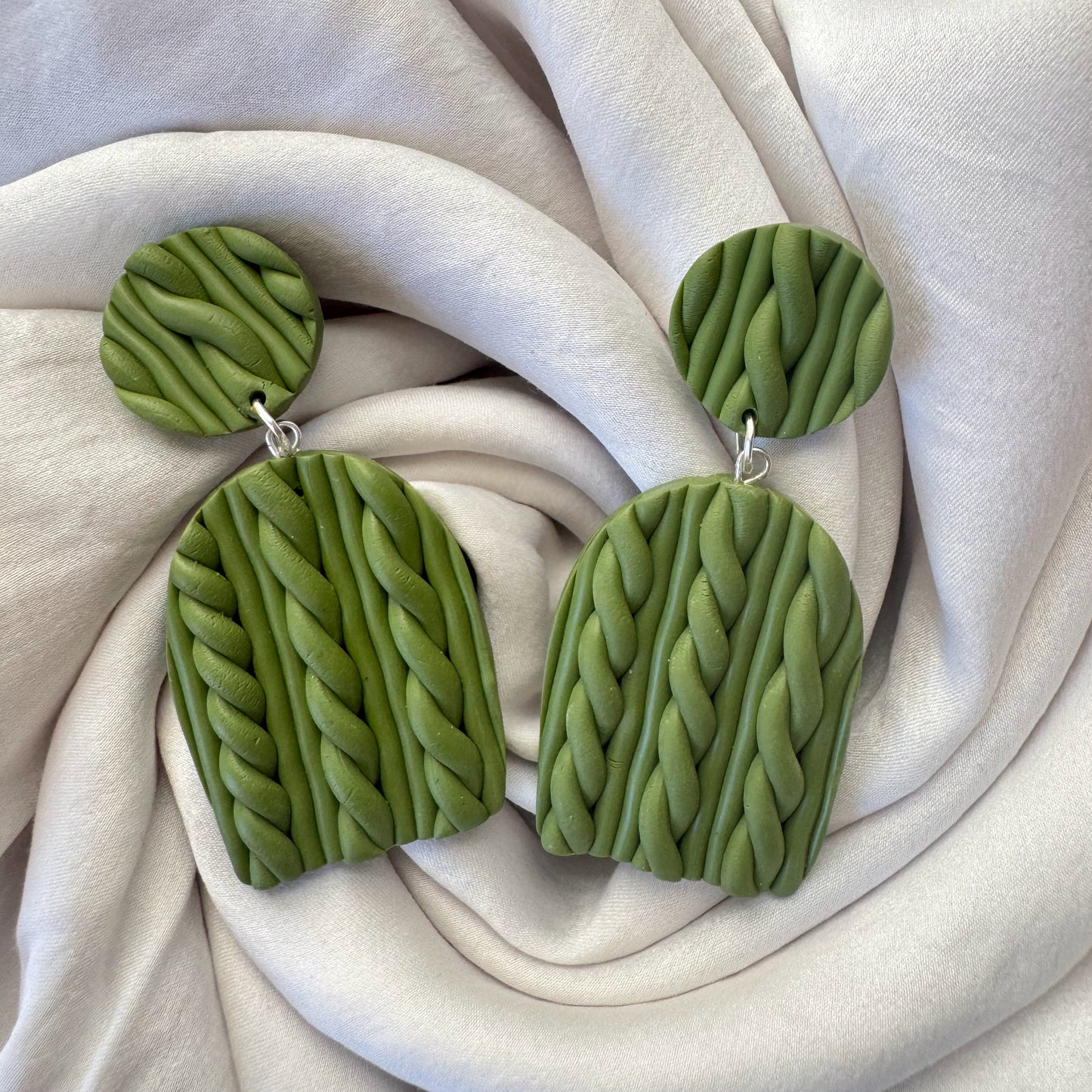 Green Braided Dangle Studs