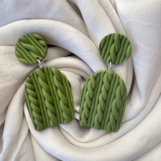 Green Braided Dangle Studs