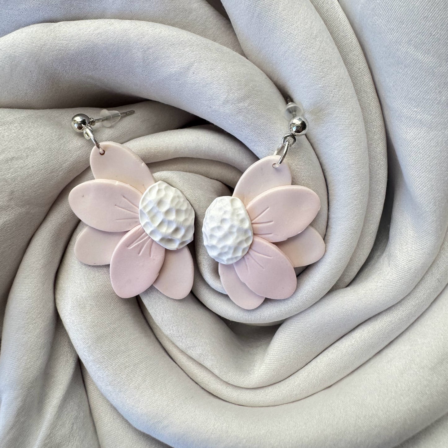 Baby Pink Small Flower Ball Earrings