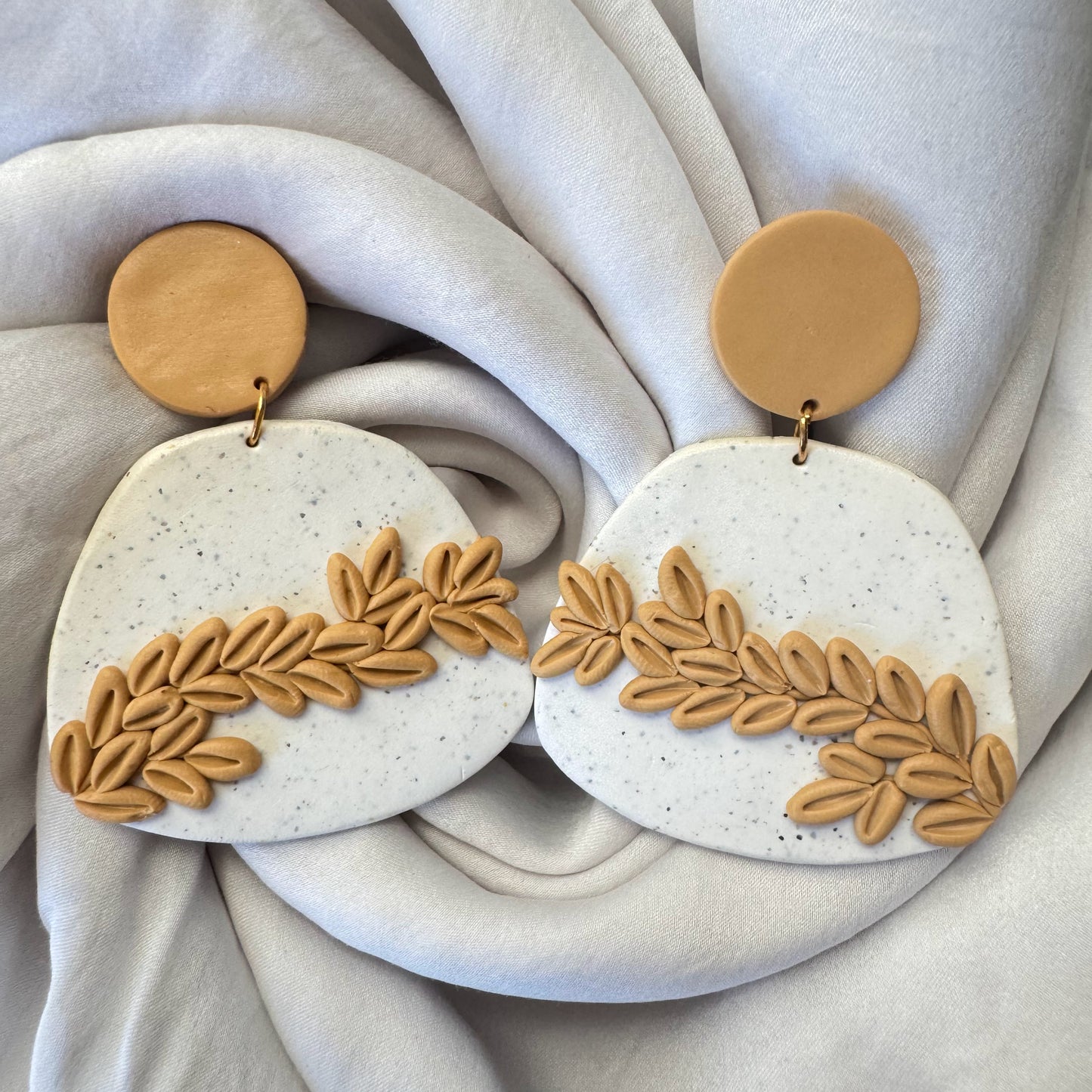 White and Mustard Yellow Leaf Earrings