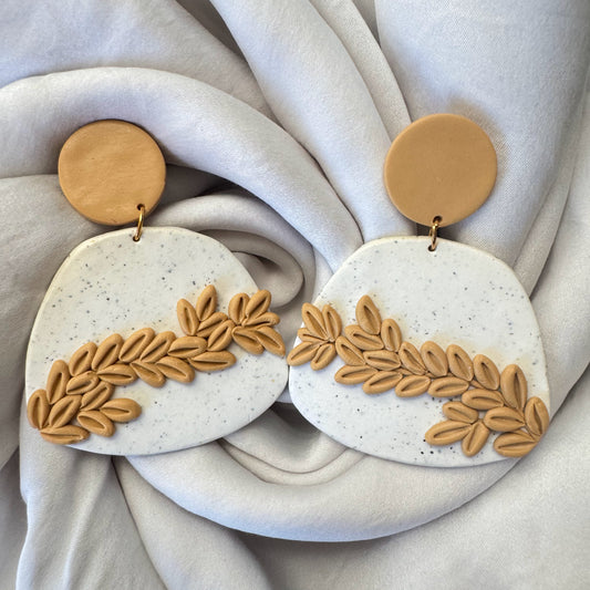 White and Mustard Yellow Leaf Earrings