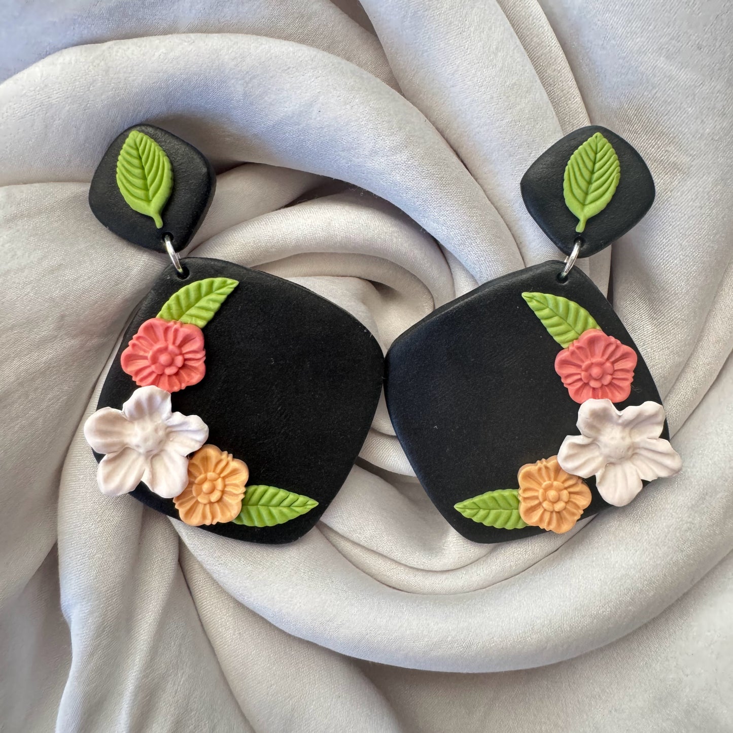 Floral and Black Earrings