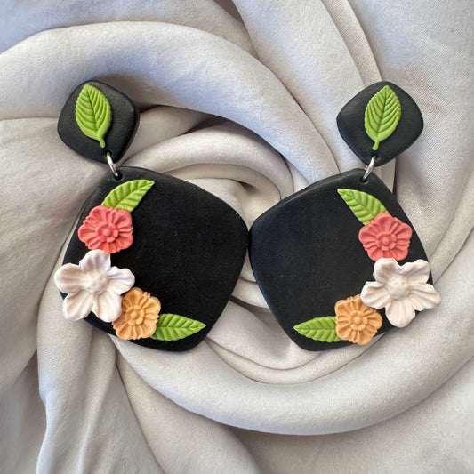 Floral and Black Earrings