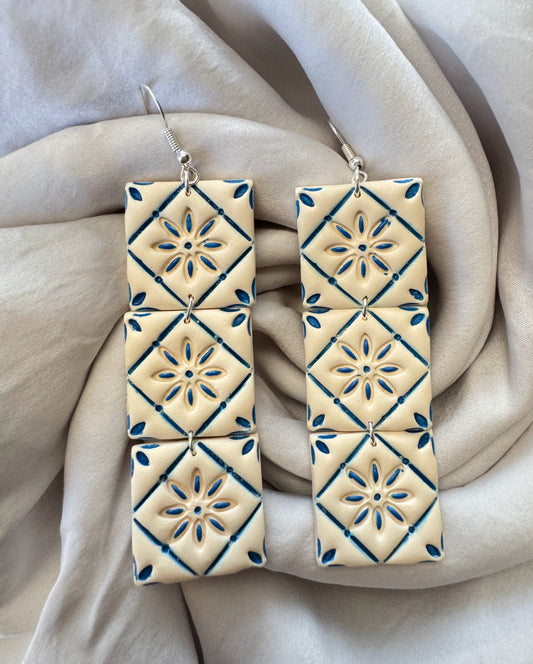 Ivory and Blue Talavera Multi-Tile Earrings