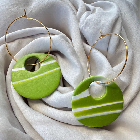 Green and White Striped Circle Hoops