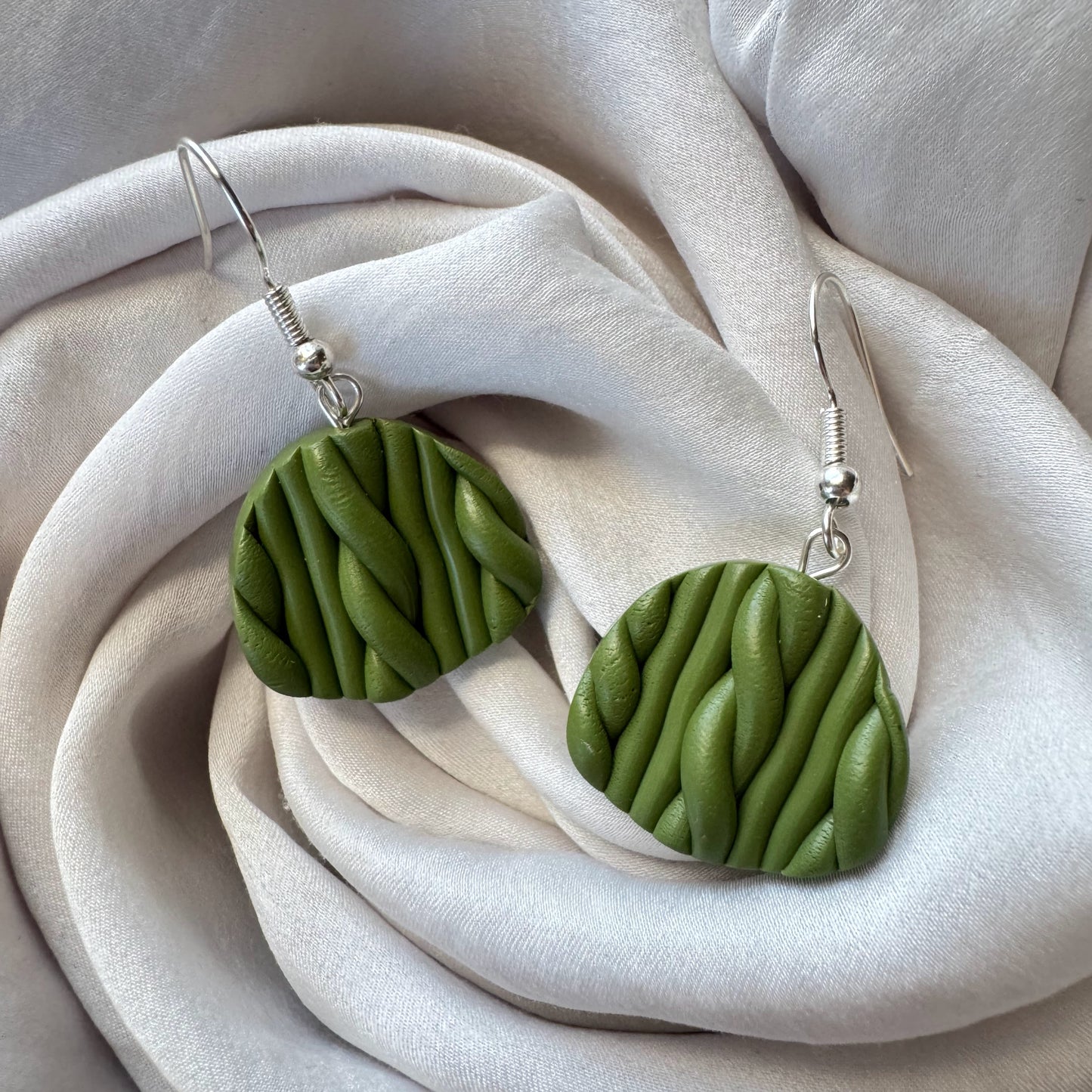 Green Braided Dangle Earrings