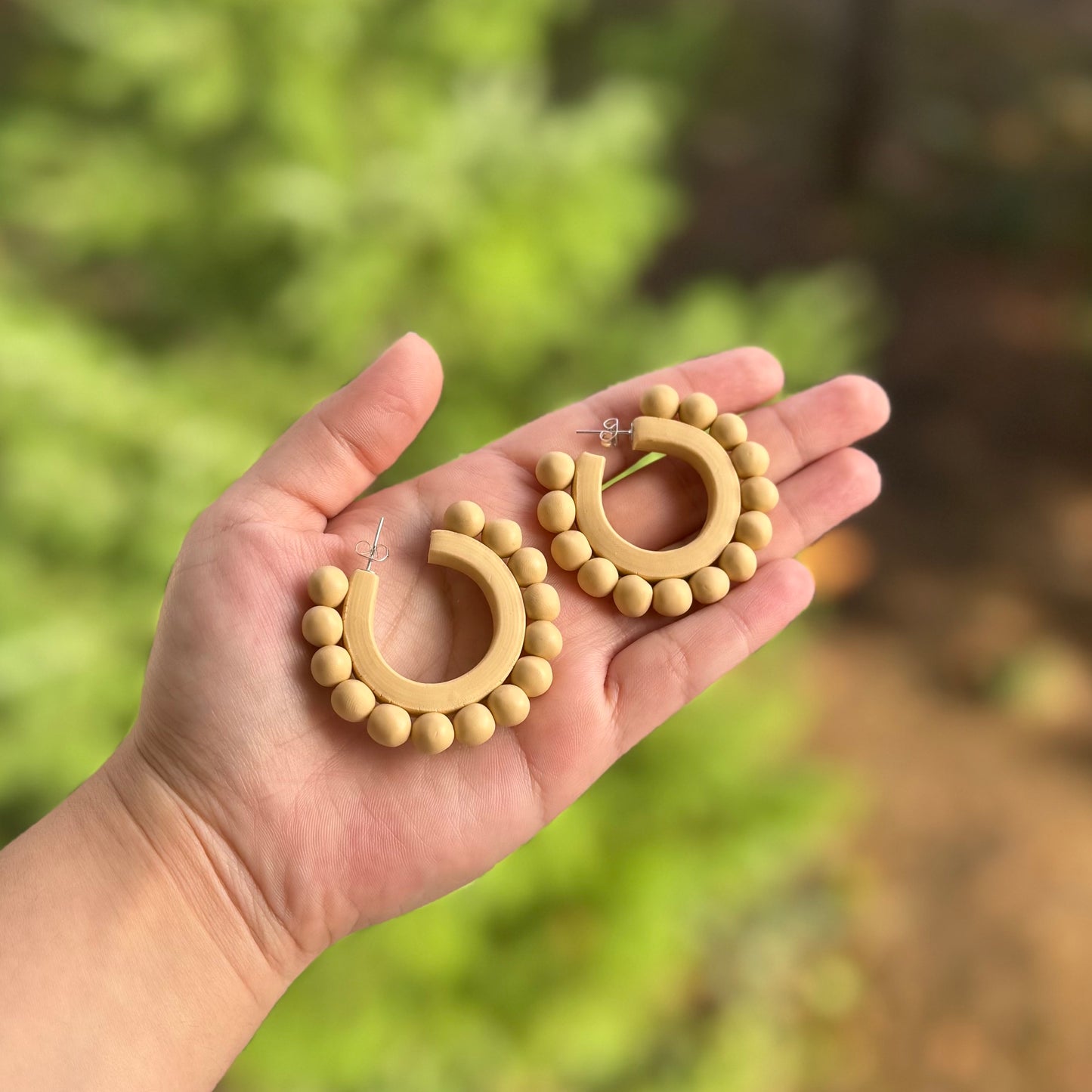 Cream Bead Hoop Earrings