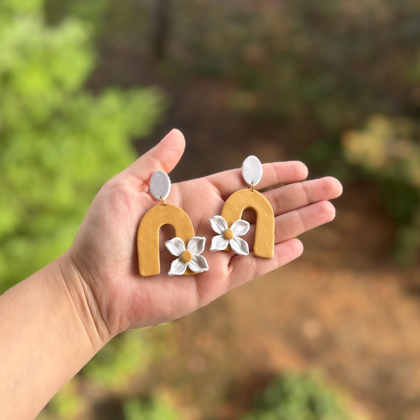 Mustard Yellow Flower Earrings