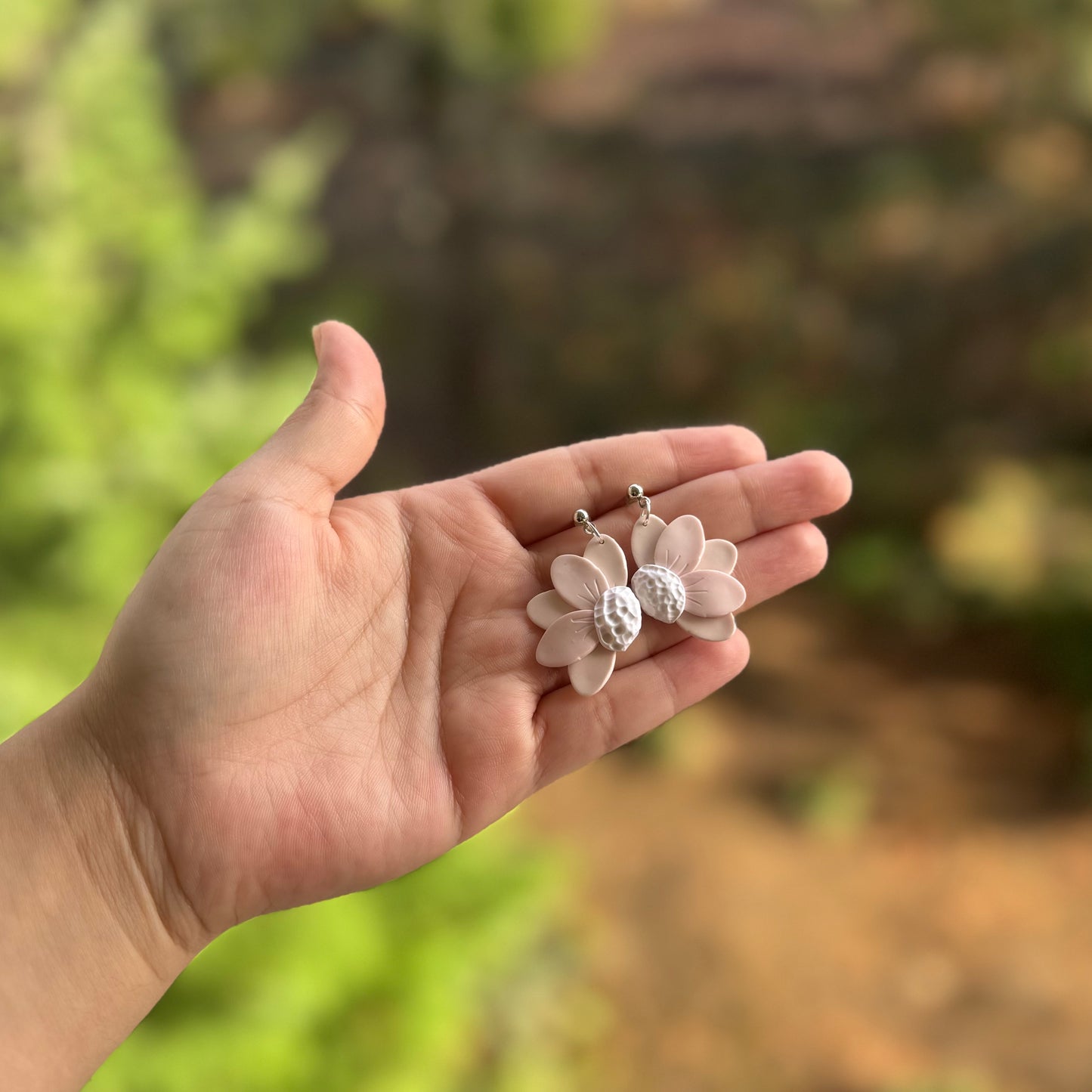 Baby Pink Small Flower Ball Earrings