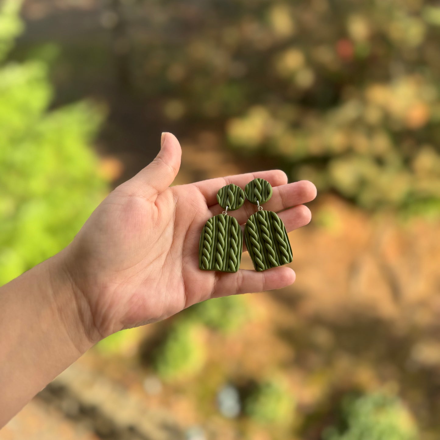 Green Braided Dangle Studs