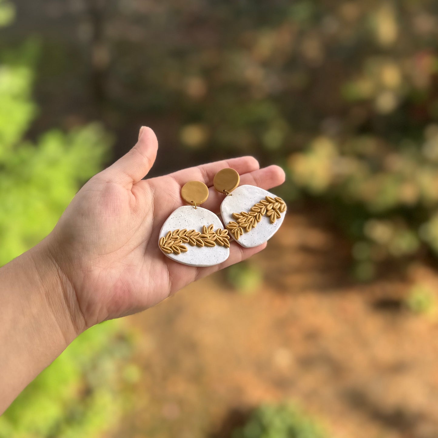 White and Mustard Yellow Leaf Earrings