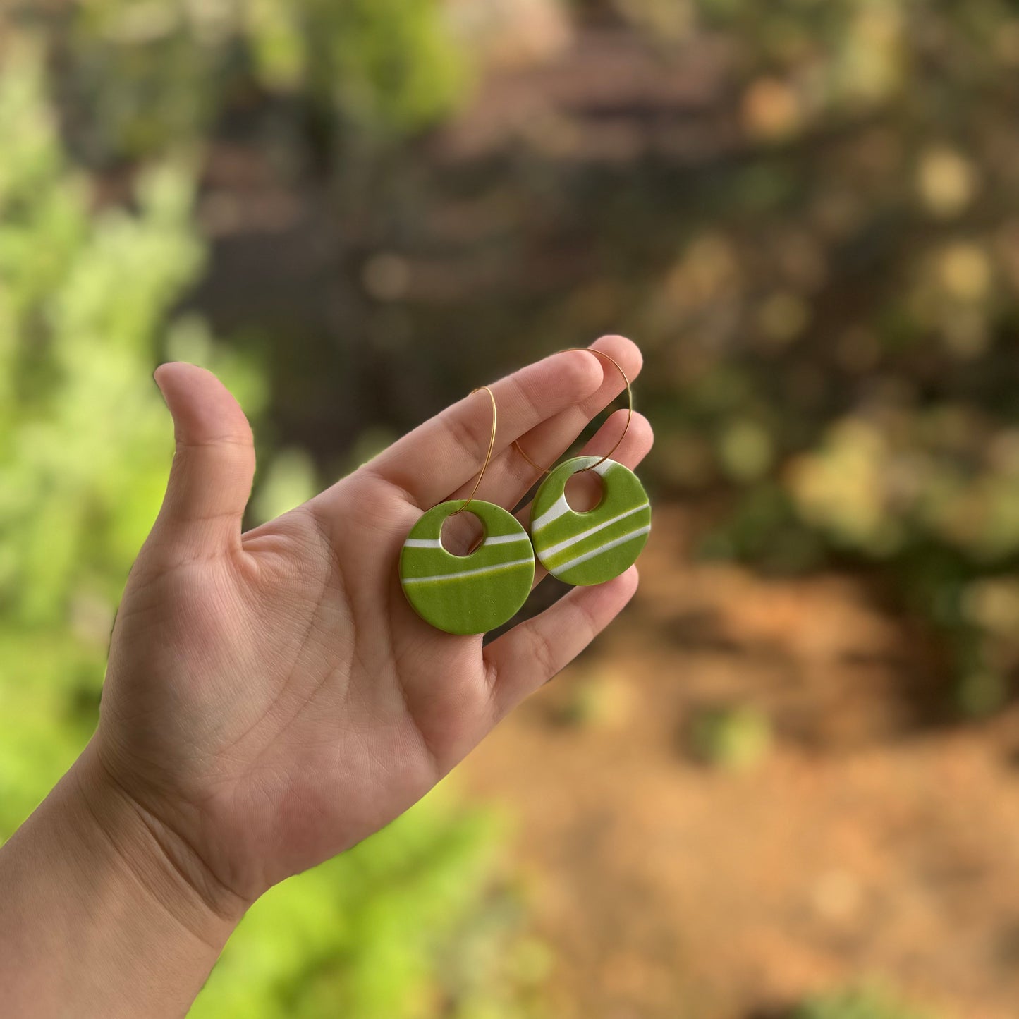 Green and White Striped Circle Hoops