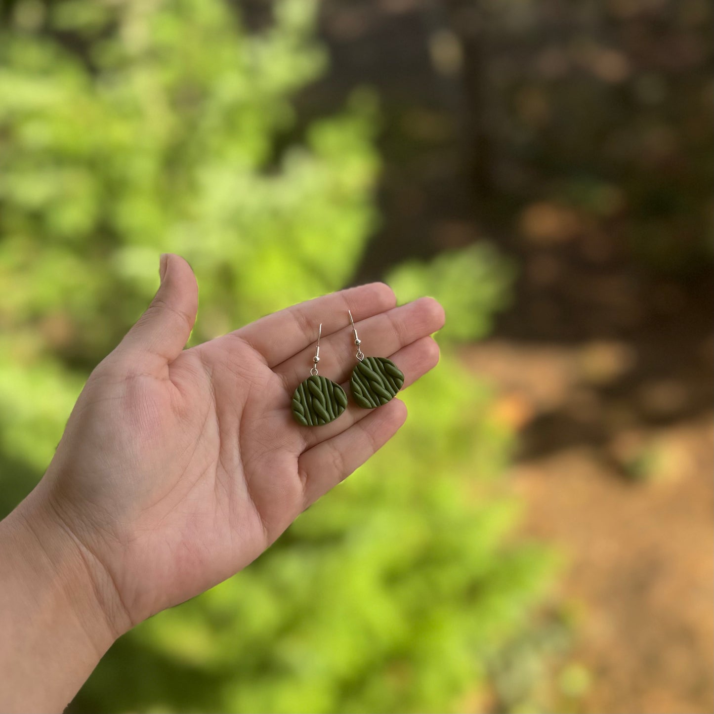 Green Braided Dangle Earrings