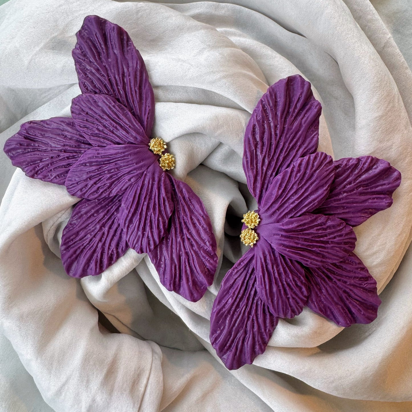 Large Purple Flower Earrings