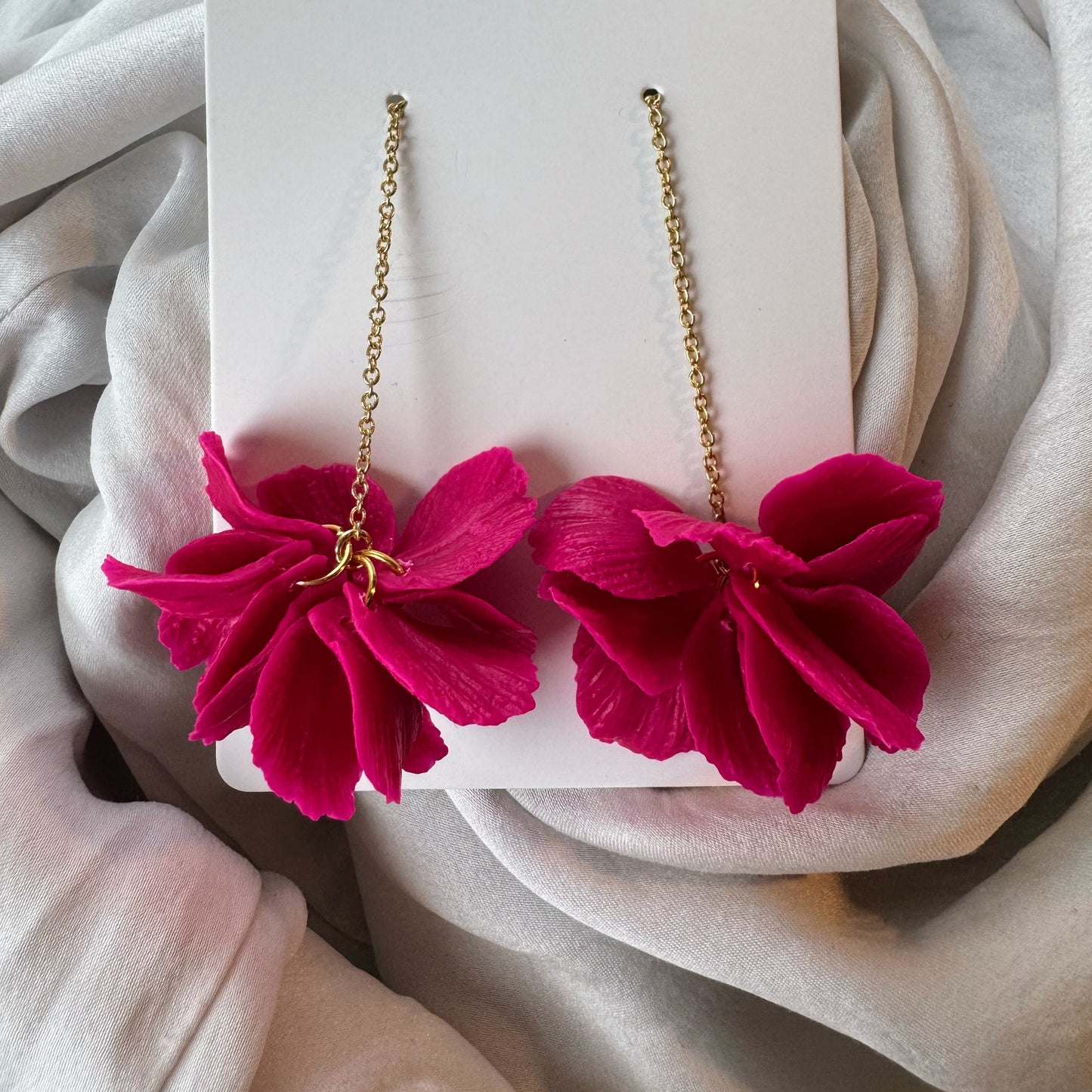 Hot Pink Petal Drop Earrings