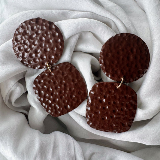 Chocolate Brown Circle Square Studs