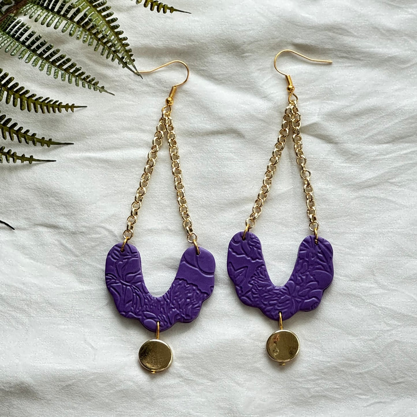 Purple Scalloped Dangle Earrings
