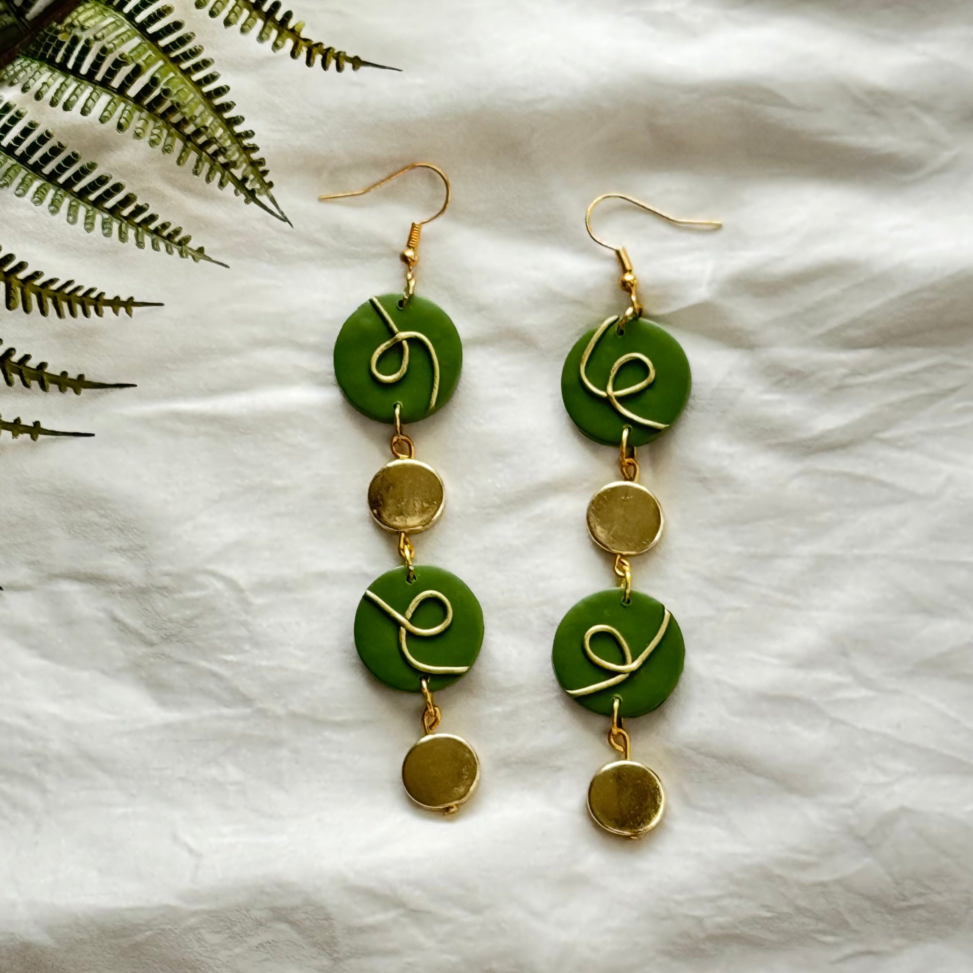 Olive Green Gold Loop Earrings