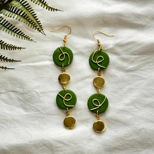Olive Green Gold Loop Earrings