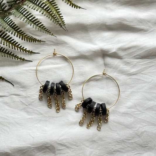Black Circles and Chains Earrings