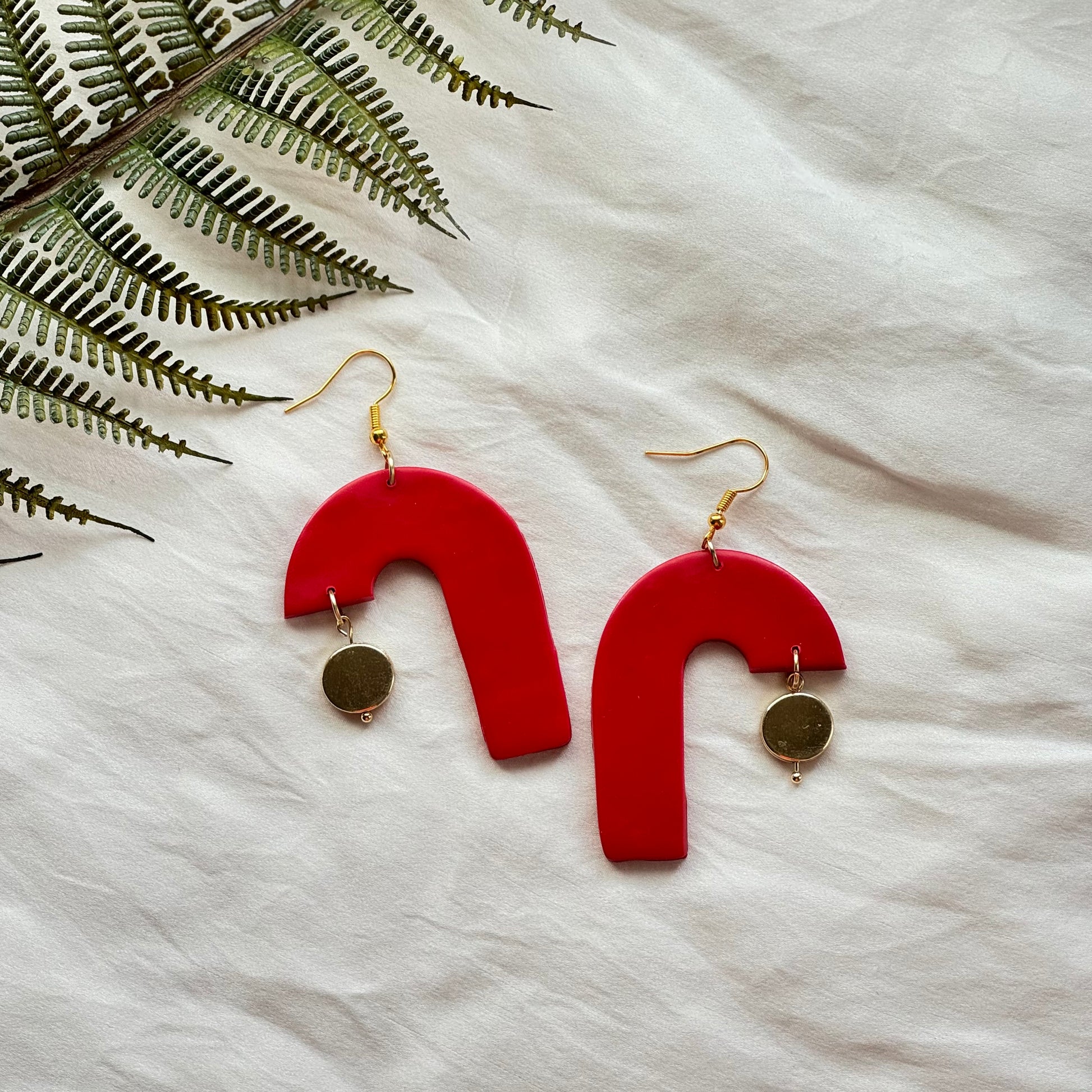 Red Asymmetric Arch Earrings