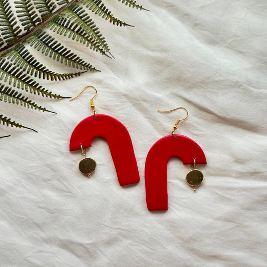 Red Asymmetric Arch Earrings