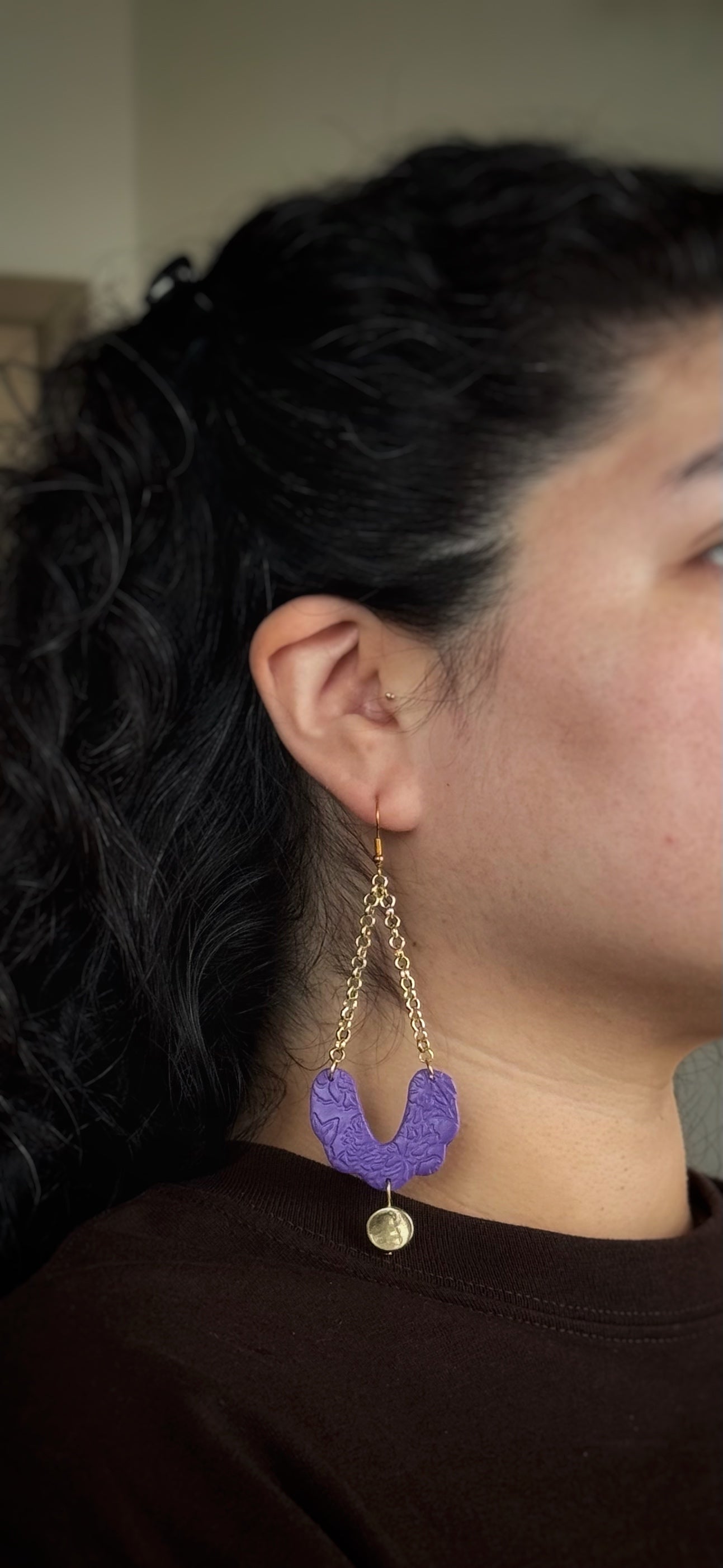 Purple Scalloped Dangle Earrings