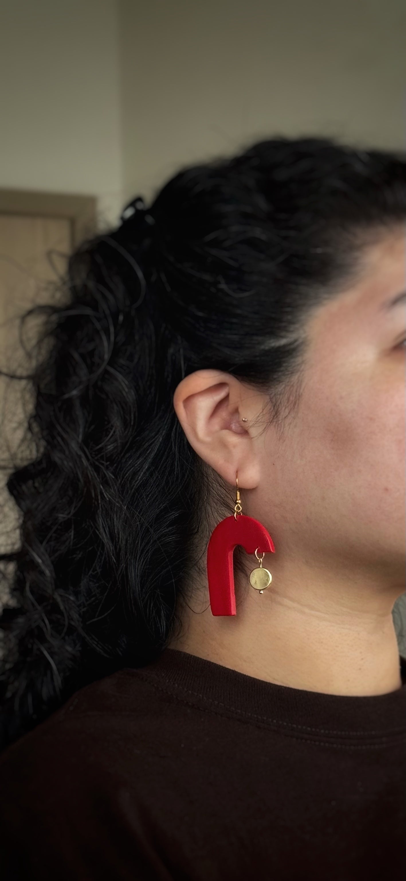 Red Asymmetric Arch Earrings