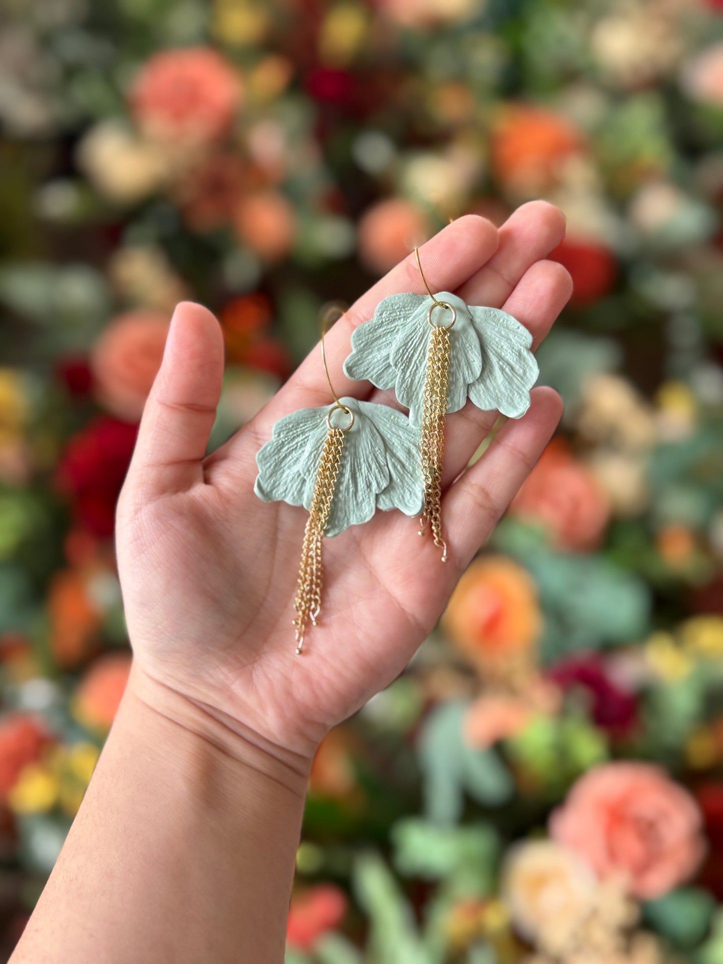 Sage Petal Hoop Earrings