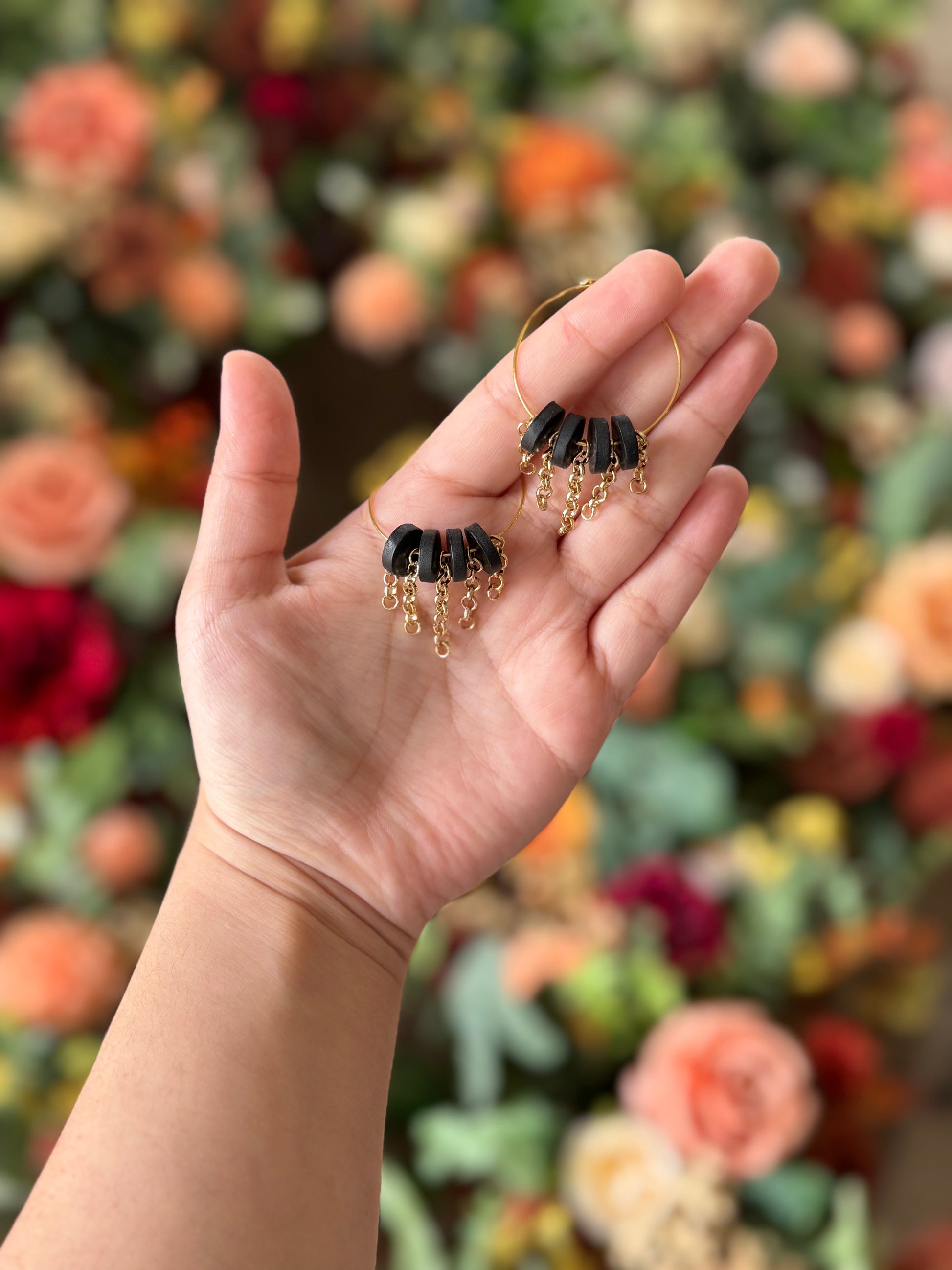 Black Circles and Chains Earrings