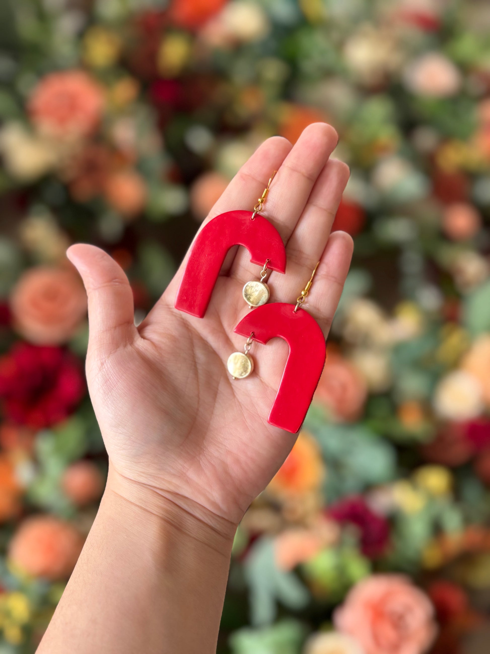 Red Asymmetric Arch Earrings