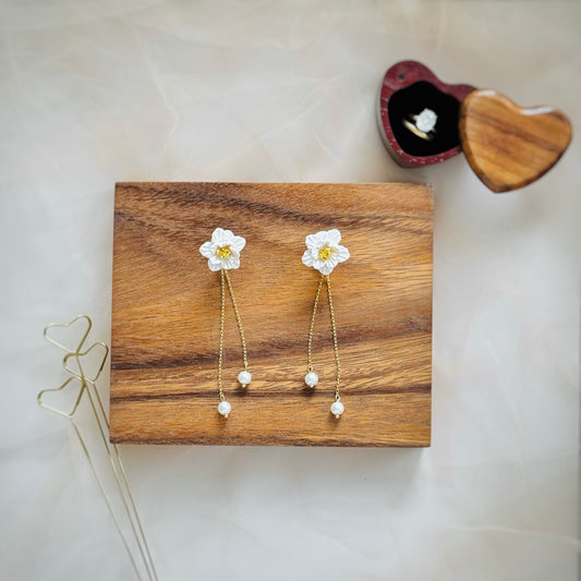 Small Flower Pearl Drop Earrings