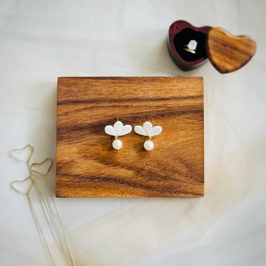 Dainty Petal and Pearl Stud Earrings