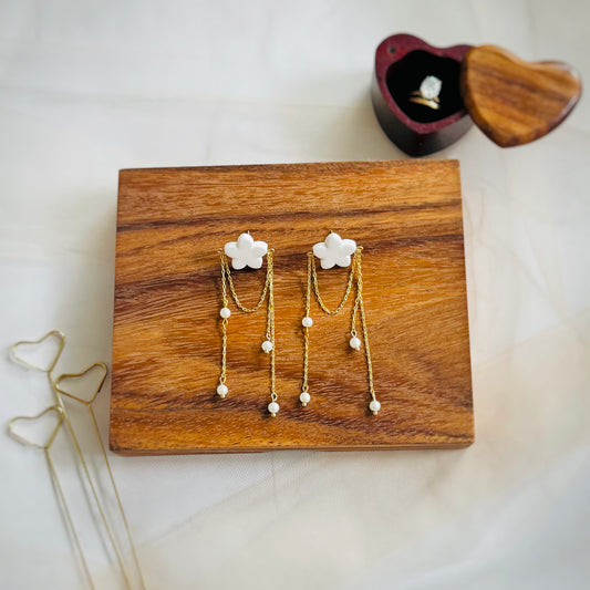 White Single Flower with Pearl Dangles