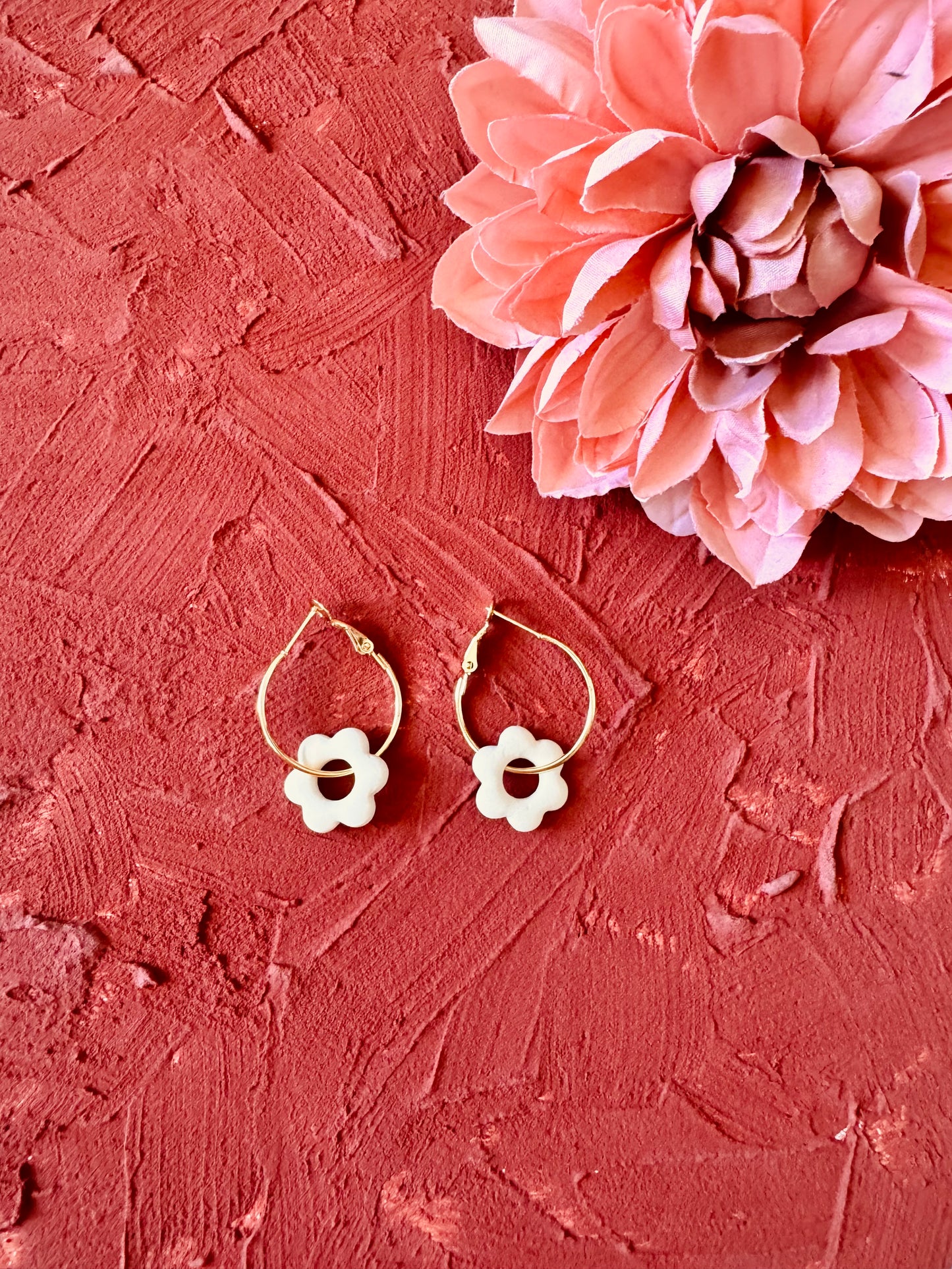 Dainty Ivory Flower Hoops