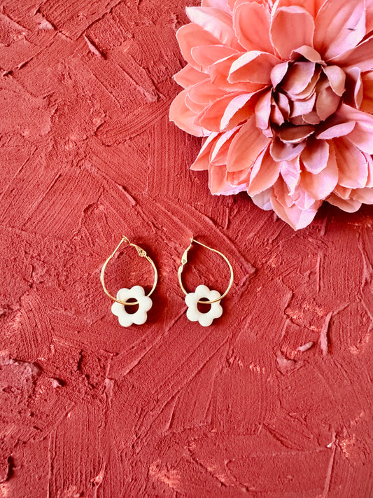 Dainty Ivory Flower Hoops